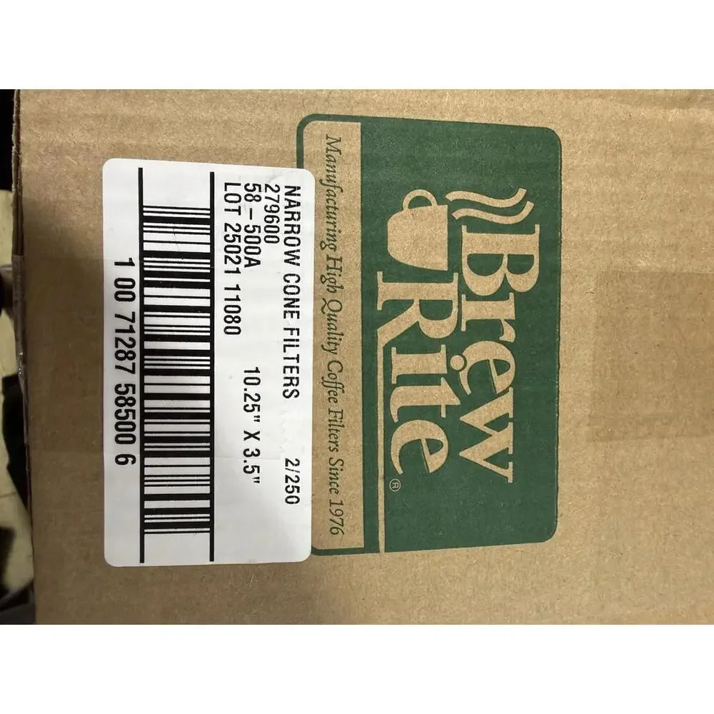Brew Rite‎ Narrow Cone Filters 279600 Size 10.25 x 3.5 Inch 500ct (2/250) Coffee